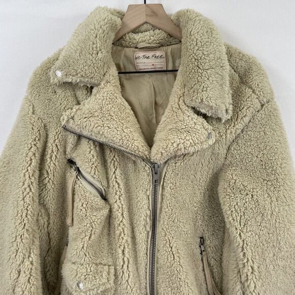 Free People Jacket Womens Medium Brown Faux Fur Oversized Moto Boho Cabincore - Picture 6 of 15